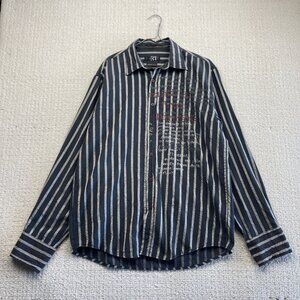 Y2K Le 31 Simons Button Up Striped Shirt Men L Grunge Goth Scrip Dark Academia